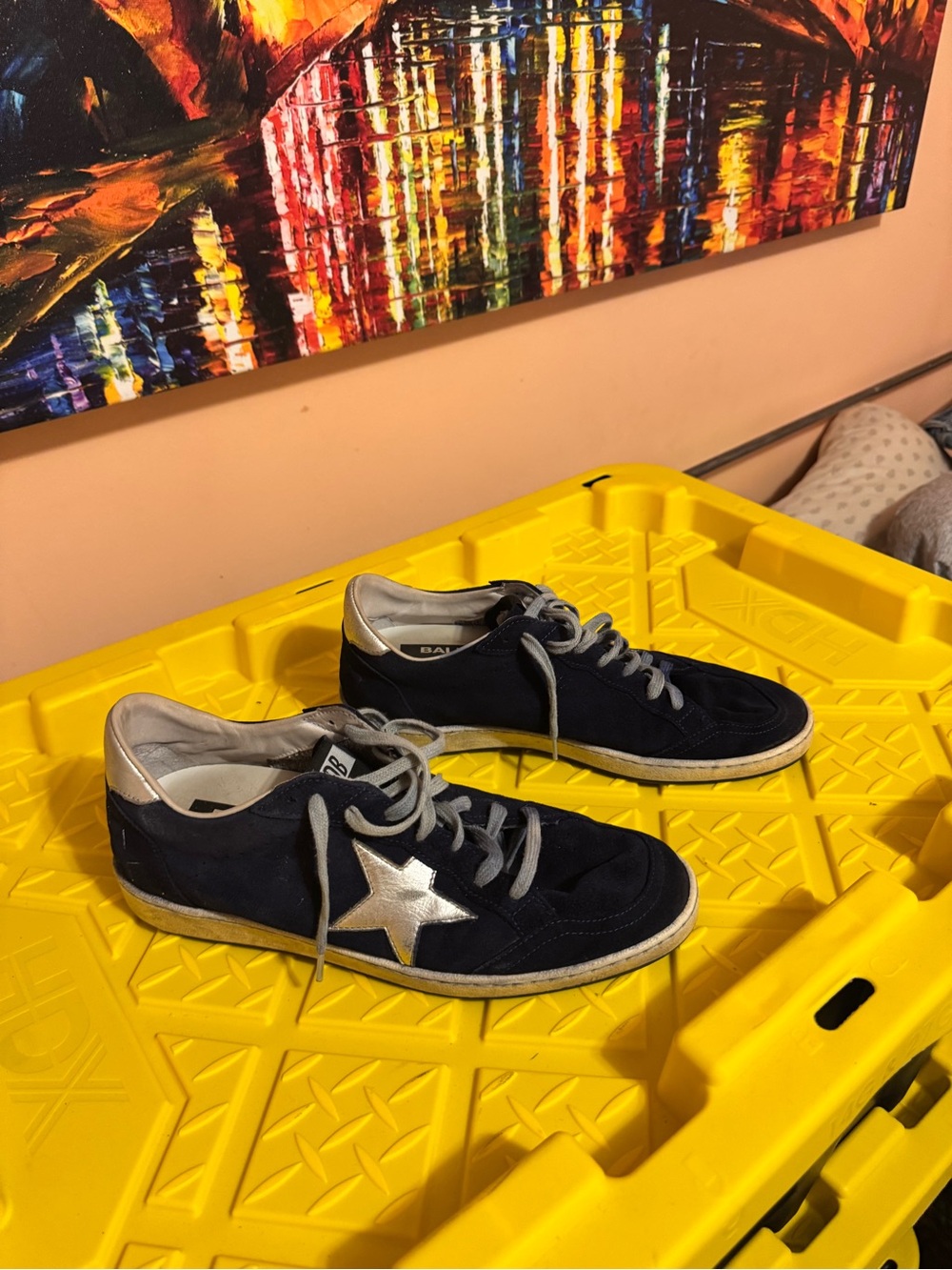 Golden Goose Navy Suede Sneakers with Light Gray Star